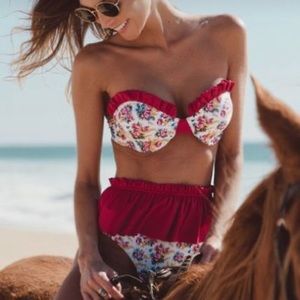 Red Floral Ruffle Bikini XL